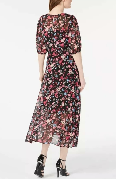 Calvin Klein Floral Chiffon Faux-Wrap Dress - Picture 3 of 3